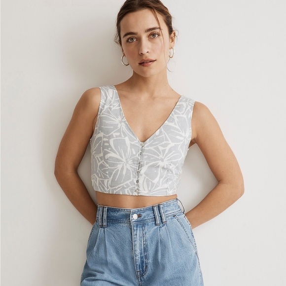 Madewell Linen-Blend Gwen Crop Vest Top in Abstract Flora - Picture 1 of 5